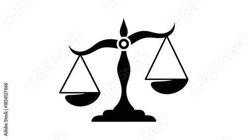Elegant Black Scales of Justice Icon Symbolizing Law and Equal Rights on Isolated White Background