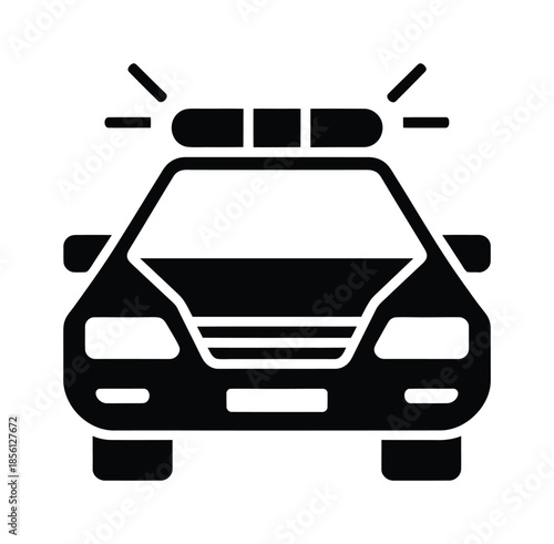 Black vector icon of a police car with sirens on.