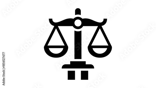 Minimalist Black Scales of Justice Icon Representing Law and Ethical Balance on Isolated White Background