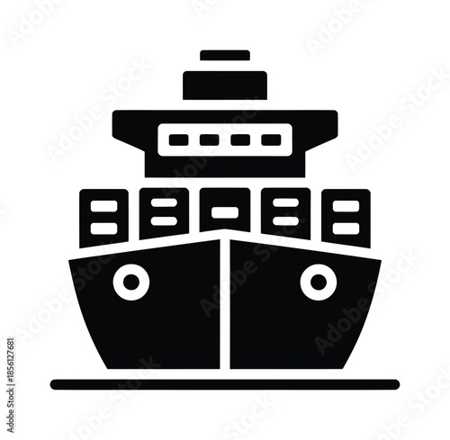 Black and white vector image of a cargo ship