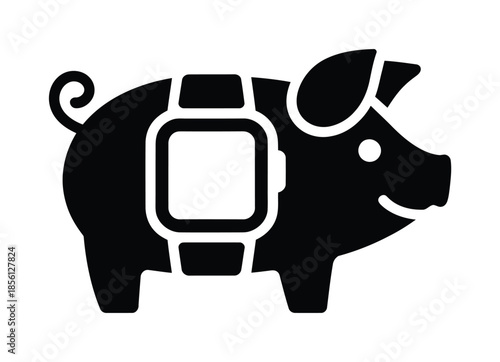 Vector illustration of a smiling pig with a smartwatch on its back