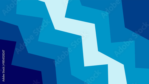 Abstract blue zigzag pattern background. Modern geometric wallpaper with navy and cyan chevron stripes. Minimalist technology background with jagged diagonal lines representing energy or data flow.