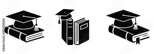 Icons representing academic achievement and educational symbols with books and graduation caps
