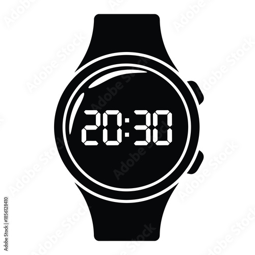 Black and white vector watch displays digital time