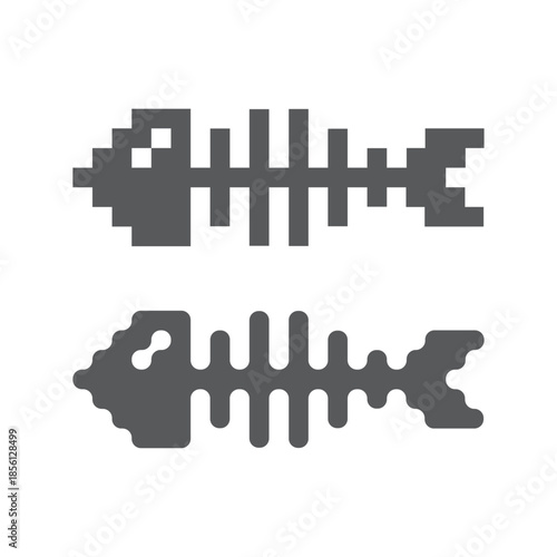 Pixel fishbone icon. Fish bone or fishbone skeleton flat vector icon for wildlife. 