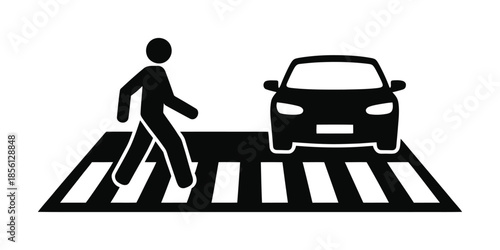 Pedestrian crossing road traffic safety vector icon