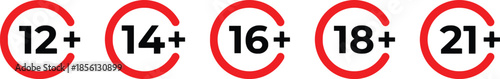 Age Restriction Icons for Content Rating with Red Circle Around Numbers for Film Television Entertainment Internet Safety and Age Appropriate Symbols in Vector