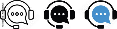 Customer Support Headset Communication Icon Vector Illustration Online Help Center Hotline Service Talking Bubble Isolated on Transparent Background Consulting Assistance