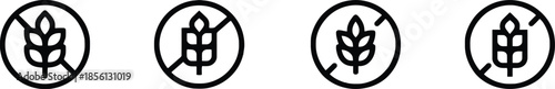 Gluten Free Symbol Icon Set in Circular Crossed Out Style for Allergen Free Products and Dietary Needs Two Hundred Characters