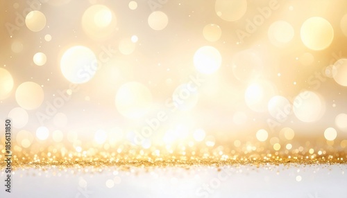 Golden blurred bokeh backdrop with shimmering ground and dispersed sparkling dust