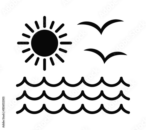 Sun Sea Birds Vector Landscape