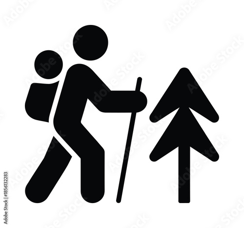 Hiking person with backpack and direction arrow icon