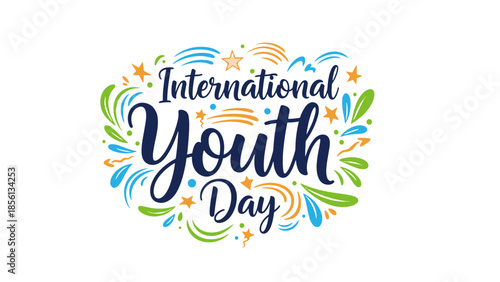 International Youth Day celebration typography design with colorful elements  