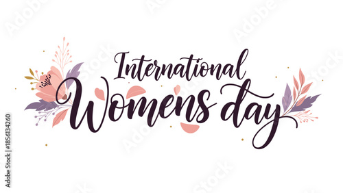 International Women's Day floral typography design with leaves  