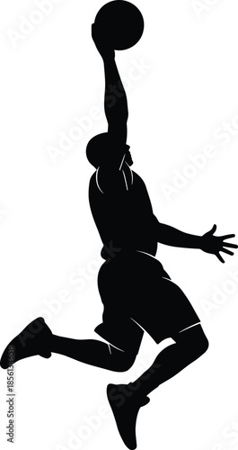 Basketball player silhouette jumping for slam dunk isolated on white background athletic action sports energy vector illustration design