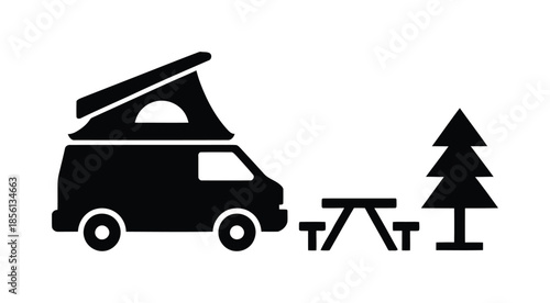 Camping travel van vector icon