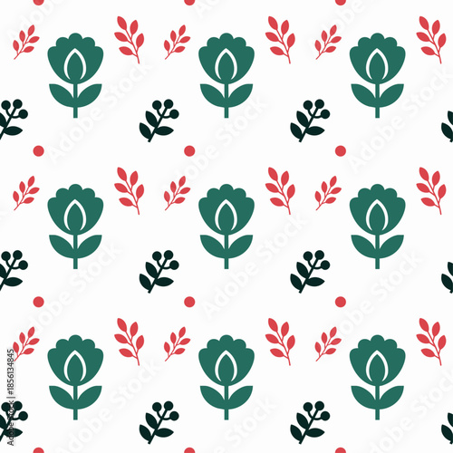 Seamless Folk Floral Pattern with Yellow Daisies, Minimalist Scandi Botanical Background for Textile, Retro Spring Flower and Leaf Vector Ornament, Cottagecore Daisy Seamless Wallpaper for Branding