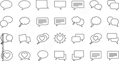 Speech bubble outline icons set isolated on white background chat message dialogue communication social media line vector illustration