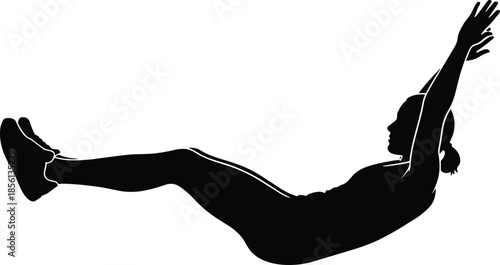 Woman silhouette practicing pilates core exercise isolated on white background fitness training flexibility strength yoga vector illustration design