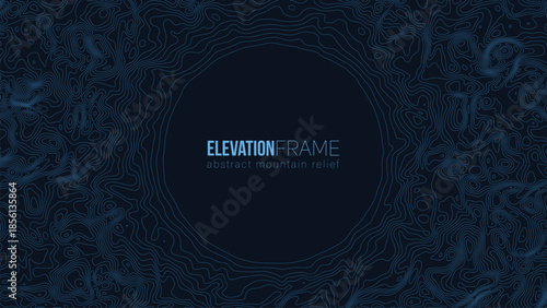 Abstract contour mountain elevation landscape map. Abstract minimal relief topographic map. Terrain contour vector grid with a central place for text.