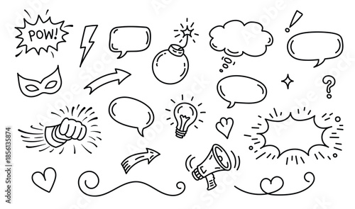 hand drawn Comic art graphic elements collection