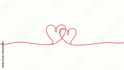 Two hearts connected by a single red thread Vector, illustration