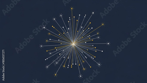 Abstract Data Network Burst with Glowing Points on Dark Blue Background