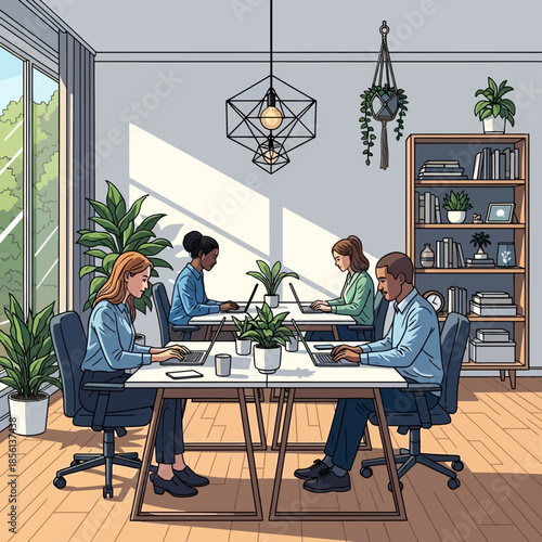 Business Meeting Conference Room With Remote Workers During Daylight