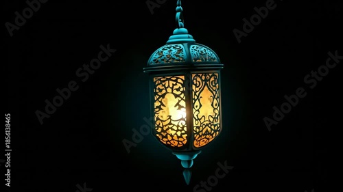 Beautiful hanging ornate arabic lanterns with glowing light for festive holiday celebration.
