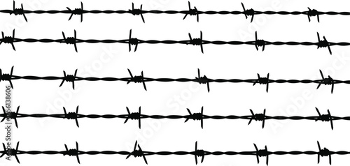 Barbed wire fence with sharp twisted metal strands and pointed barbs