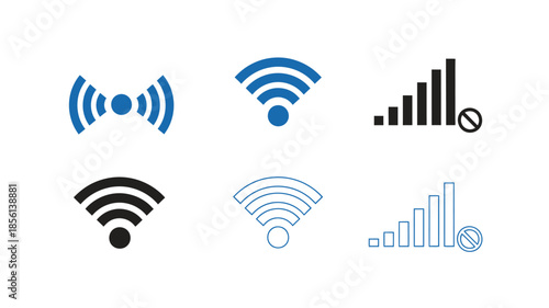 Various wifi signal strength and network connection icons displayed in different colors