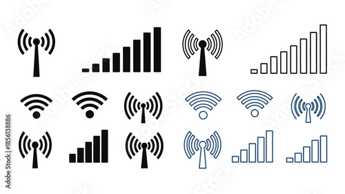 Collection of various wifi signal strength icons in different styles and colors