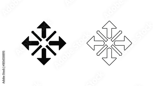 Directional arrows in two styles filled black and outlined white illustrating movement
