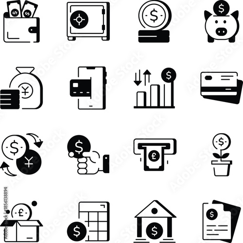 Collection of Money Line Style Icons 