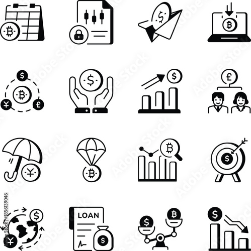 Set of Money and Cash Line Style Icons 