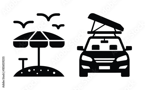 Beach travel car holiday vector icon