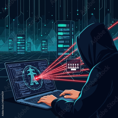 Cyber Security Hacker Protecting Digital System At Night