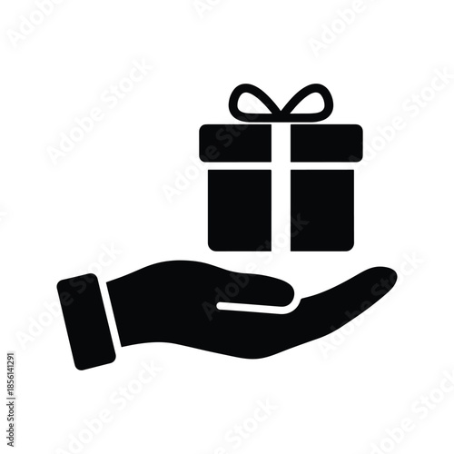 Hand holding gift silhouette present box icon