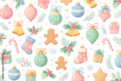 Christmas ornaments pattern 2d flat illustration