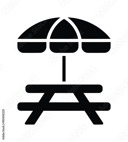 Picnic table umbrella vector icon
