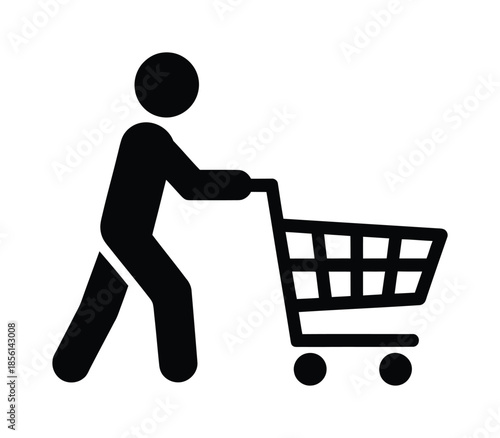 Person pushing shopping cart retail market vector icon