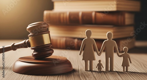 Family law concept with wooden gavel and family figures