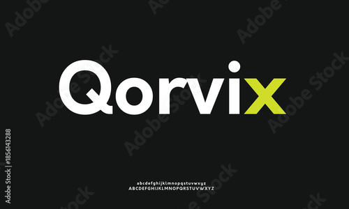Qorvix creative modern alphabet font. Digital abstract moslem, futuristic, fashion, sport, minimal technology typography. Simple numeric vector
