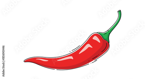 Simple and clean illustration of a single spicy red chili pepper with a green stem, isolated on a white background for food designs.