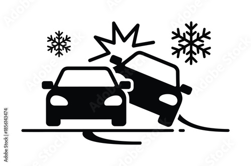 Winter car crash vector icon icy road