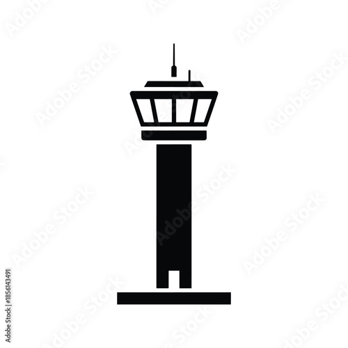 Air traffic control tower silhouette airport structure icon