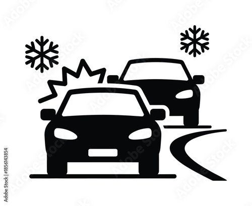 Winter car accident vector icon slippery road