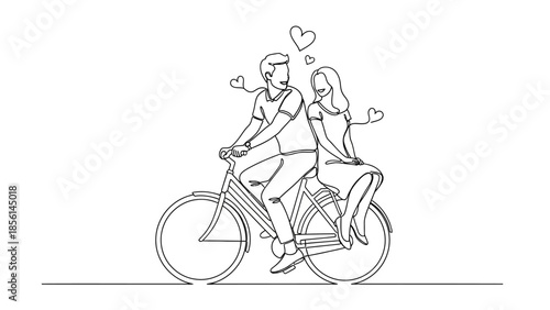 Couple riding bicycle together, love and relationship concept