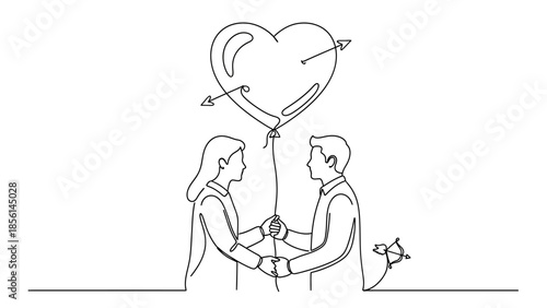 couple holding hands with heart shaped love balloon