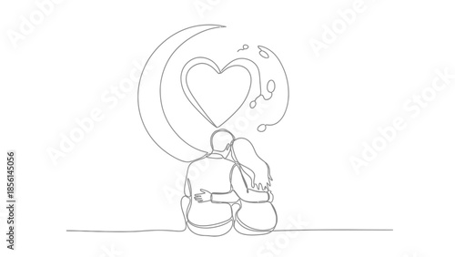 Loving couple sitting together with heart thought bubble